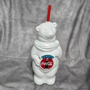 VTG Coca Cola Coke 24 OZ Polar Bear Plastic Cup Bottle With Straw‎